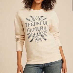 Cream Ribbed Thankful Grateful Sweatshirt